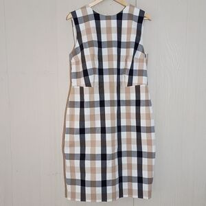 Ann Taylor Sleeveless Checkered Midi Dress in Beige, Black & White